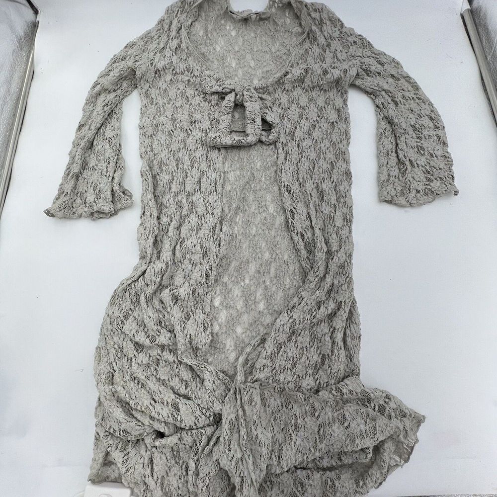 CAbi Womens Long Lace Duster Cardigan Med Style 891 Tie Front Lightweight Gray